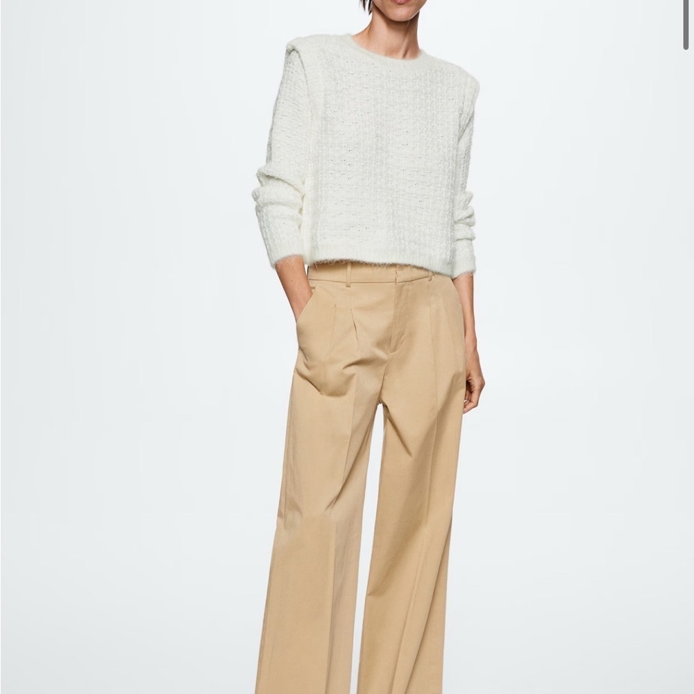 Mango Knitted Sweater with Shoulder Pads, Ivory, Size Small, Cropped - Picture 2 of 13